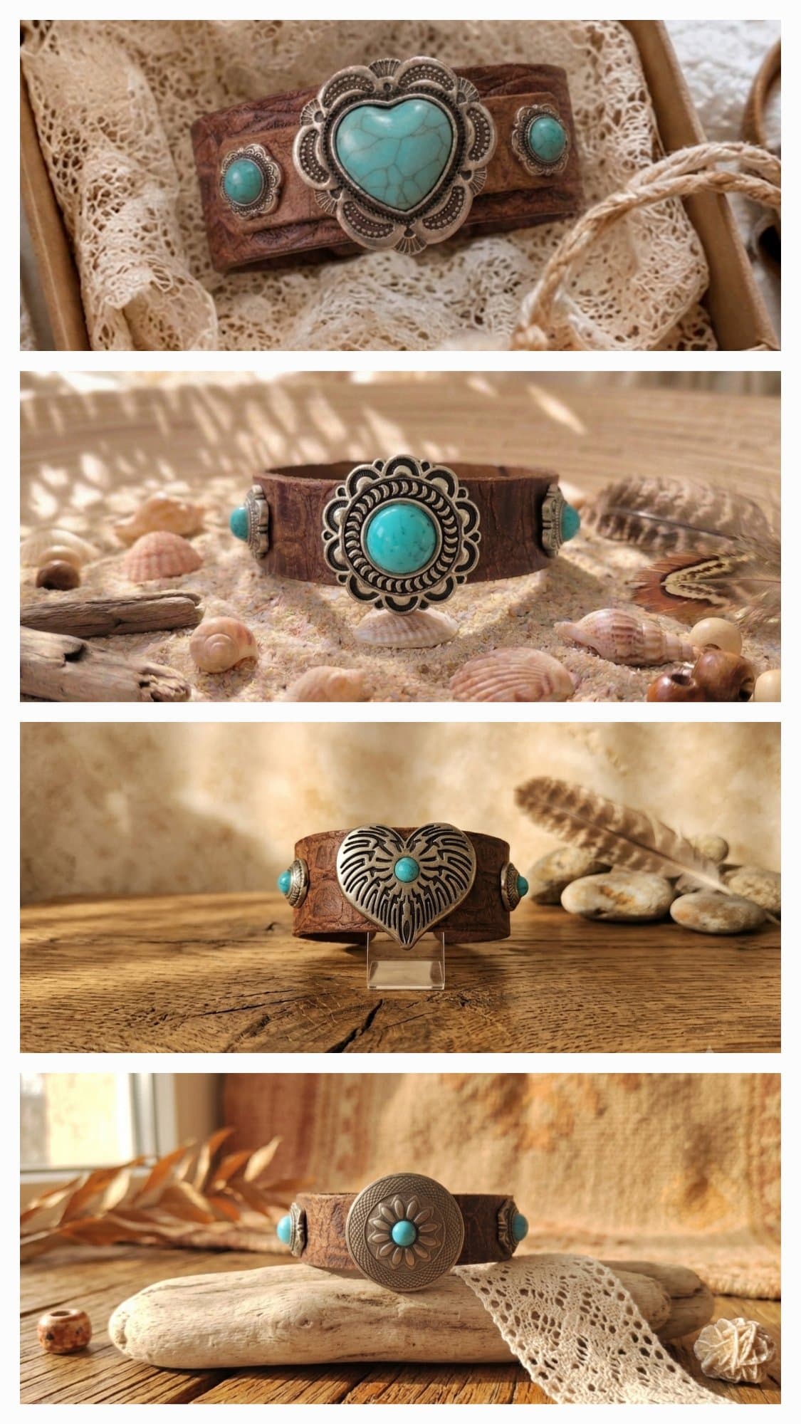 Bracelets cuir aux accents turquoise — photo 1